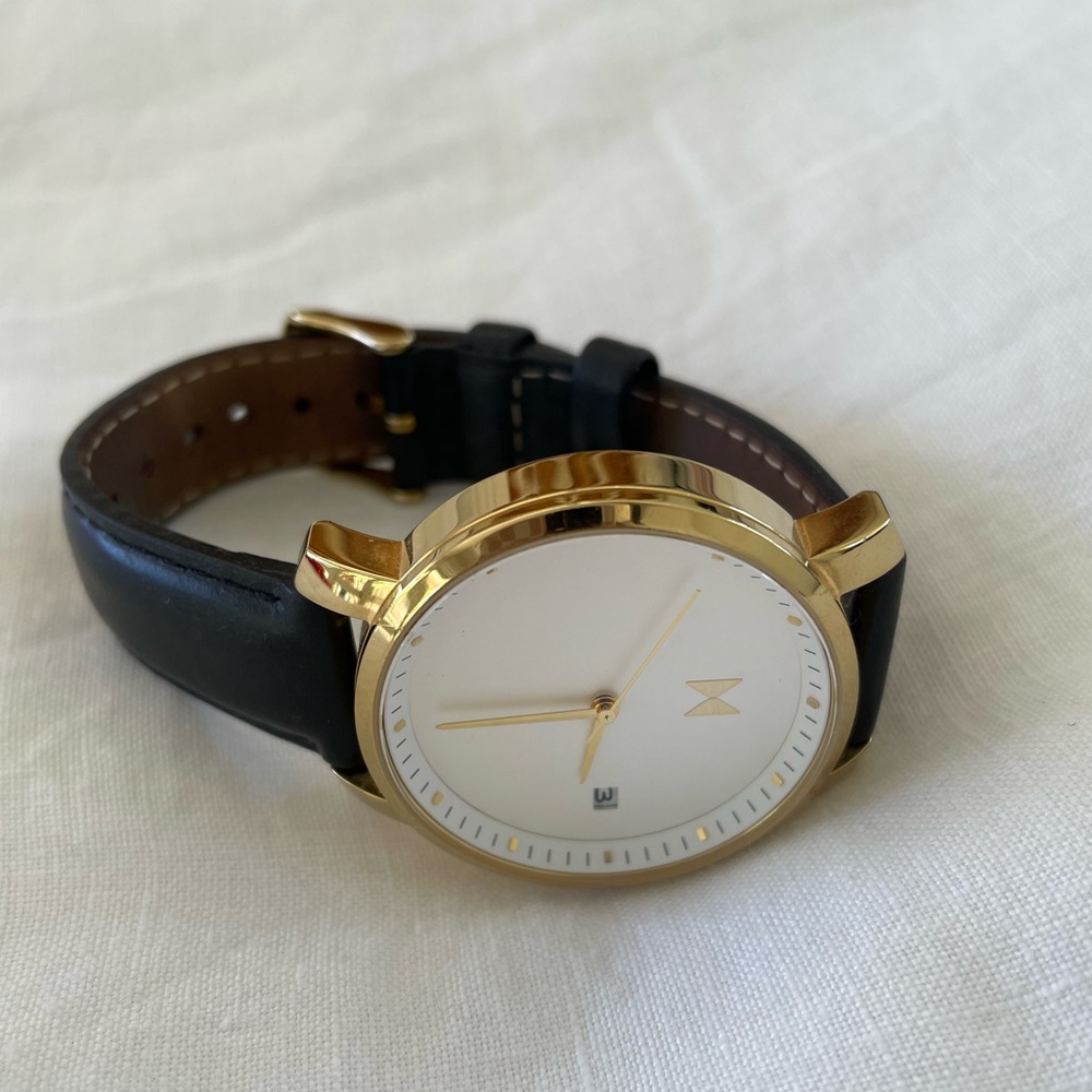 MVMT Gold and Black Leather Watch